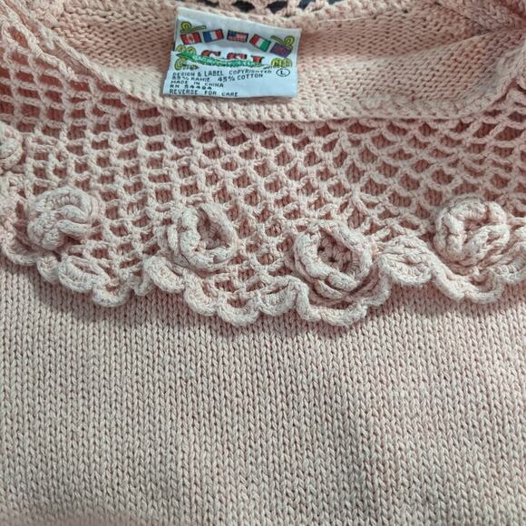 Vintage 90's C.S.L Cherry Stick Ltd Knit Sweater Crotched Neckline Peach - Picture 7 of 8